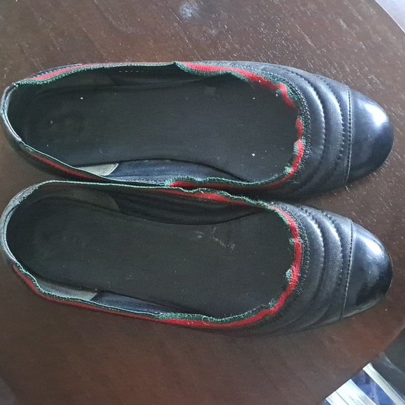 Authentic Gucci Black Leather Web Ballet Flats 39 - Picture 2 of 5